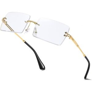 Hip Hop Glasses Clear Lens Gold Frame Rimless Square‎ Shades Migos Quevo Style